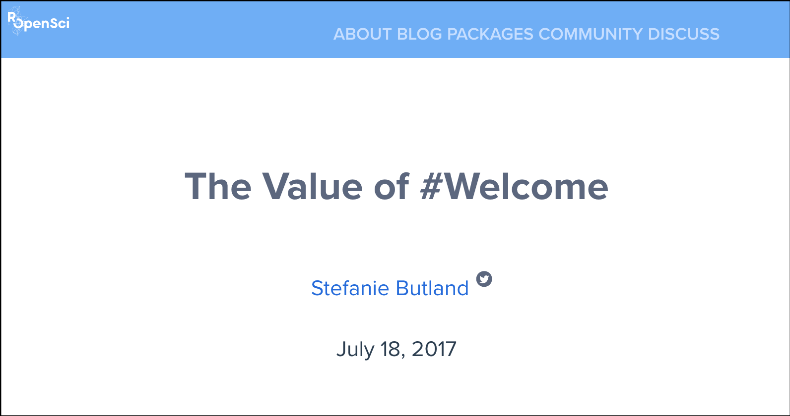 Screenshot of Stefanie Butland's blog post about the value of welcome