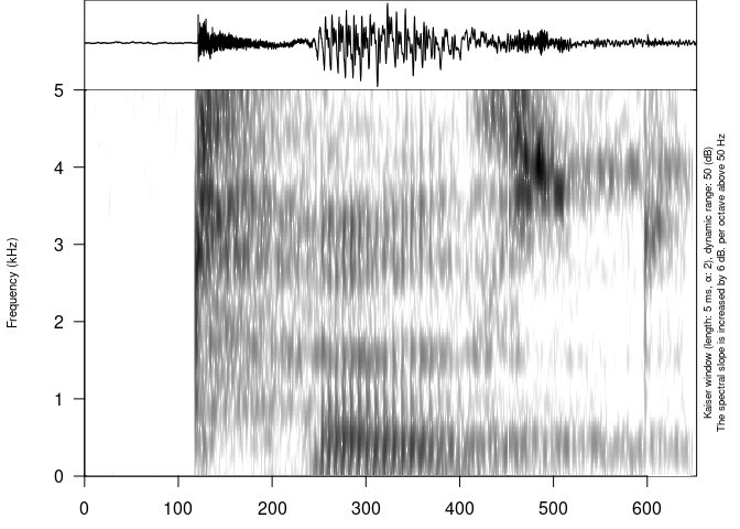 Example of an oscillogram and a spectrogram