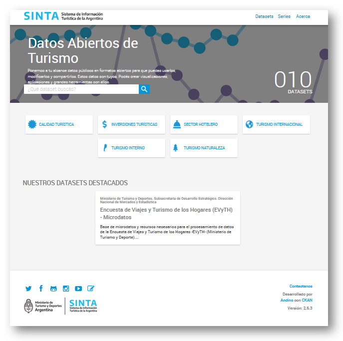 Sitio web de SINTA. Datos Abiertos de Turismo.
