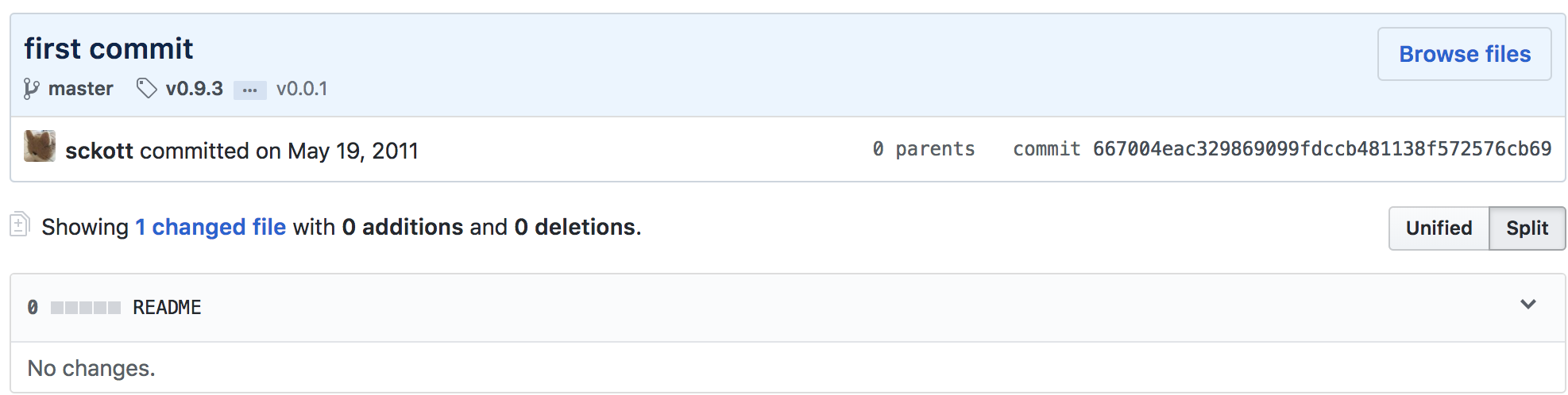 screenshot of the first commit